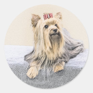 Yorkshire Terrier Painting - Cute Original Dog Art Classic Round Sticker