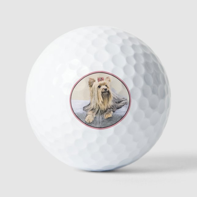 Yorkshire Terrier Painting - Cute Original Dog Art Golf Balls (Front)