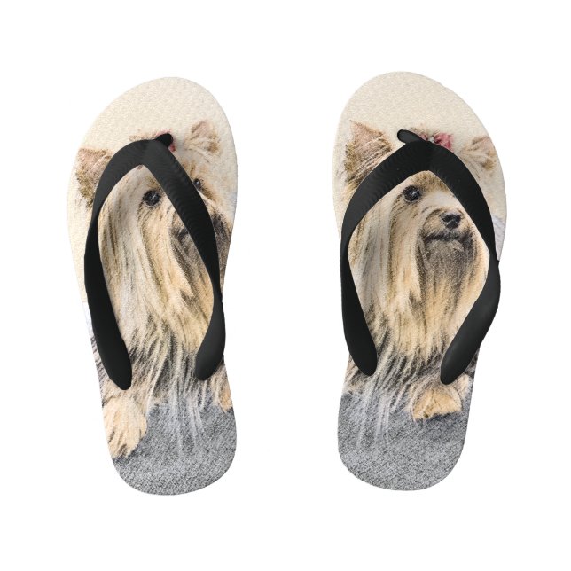 Yorkshire Terrier Painting - Cute Original Dog Art Kid's Flip Flops (Footbed)