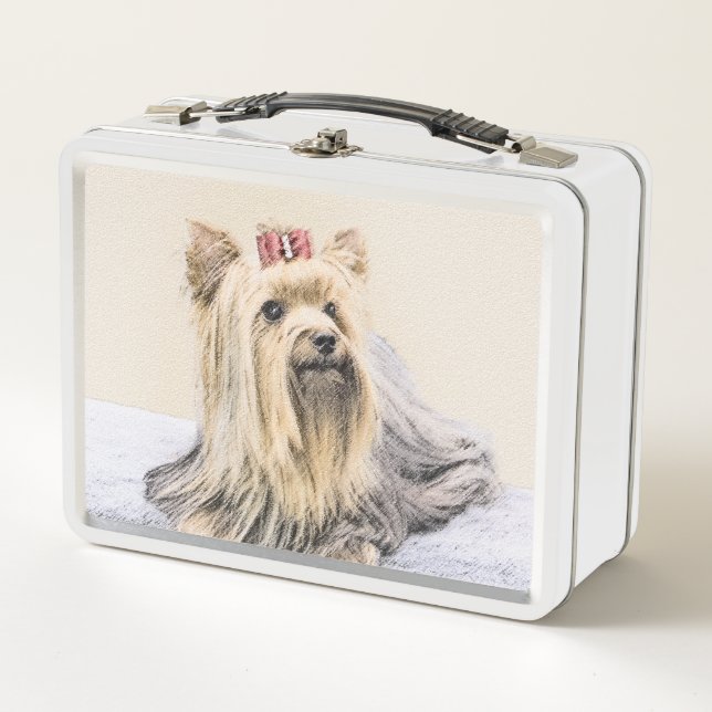 Yorkshire Terrier Painting - Cute Original Dog Art Metal Lunch Box (Front)
