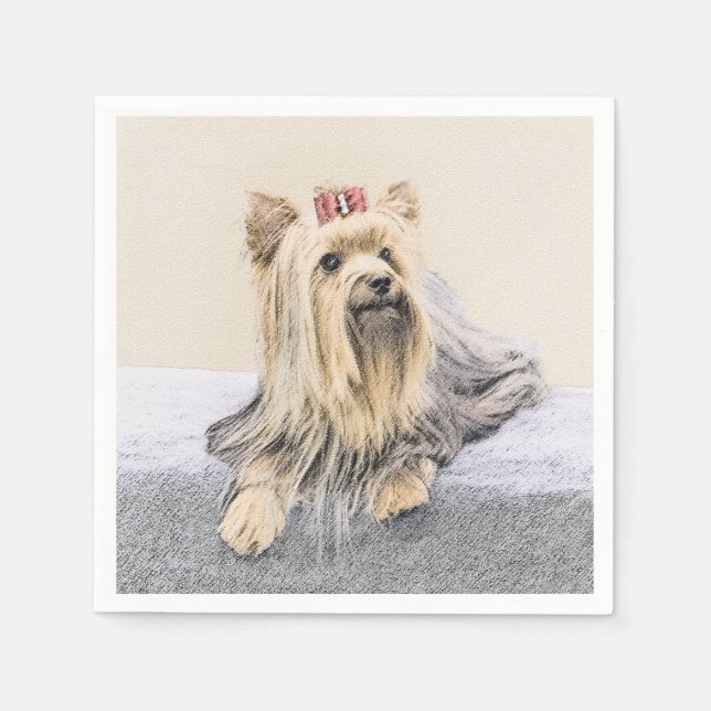 Yorkshire Terrier Painting - Cute Original Dog Art Napkin (Front)