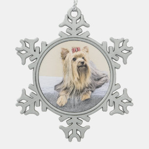 Yorkshire Terrier Painting - Cute Original Dog Art Snowflake Pewter Christmas Ornament