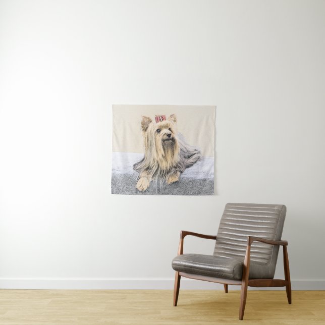 Yorkshire Terrier Painting - Cute Original Dog Art Tapestry (In Situ (Horizontal))
