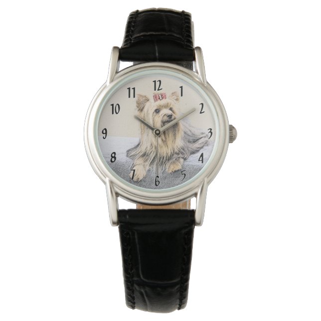 Yorkshire Terrier Painting - Cute Original Dog Art Watch (Front)