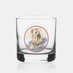 Yorkshire Terrier Painting - Cute Original Dog Art Whiskey Glass