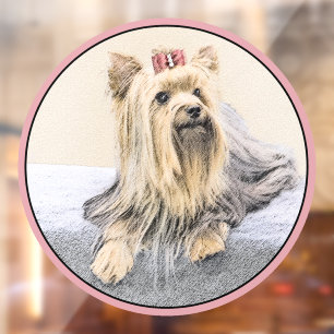 Yorkshire Terrier Painting - Cute Original Dog Art Window Cling