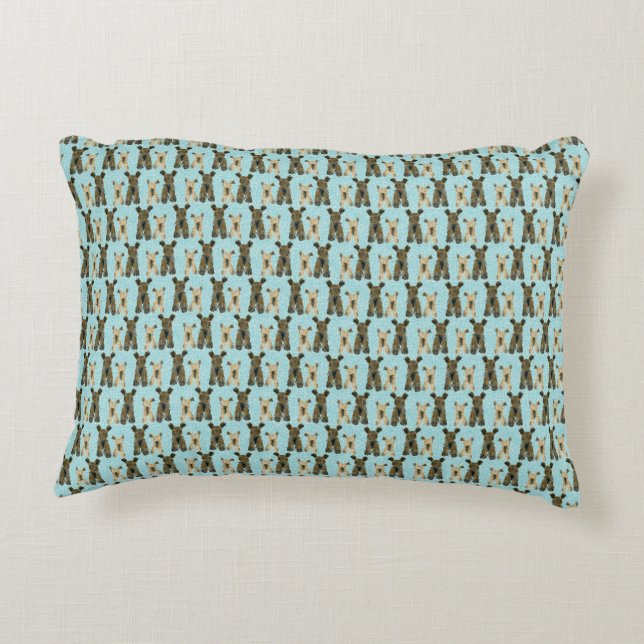 Yorkshire Terrier Pattern in Teal Decorative Cushion (Back)