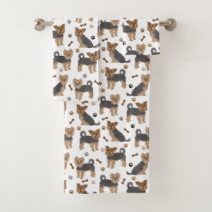 Yorkshire Terrier Paws and Bones Yorkie Dog Bath Towel Set