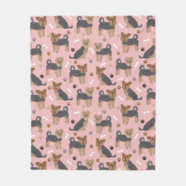 Yorkshire Terrier Paws and Bones Yorkie Dog Fleece Blanket (Front)