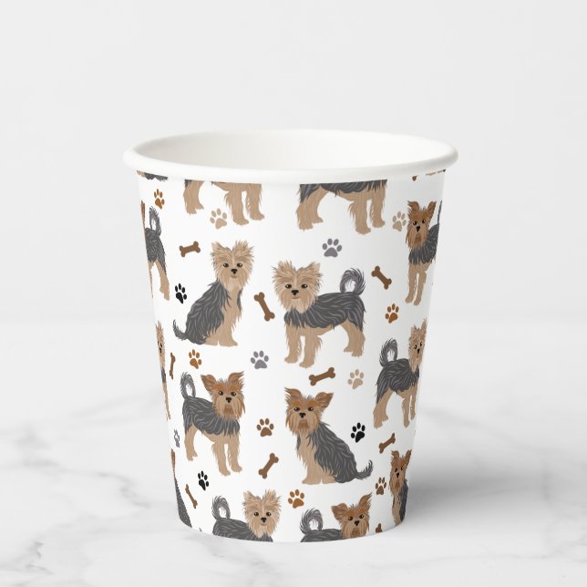 Yorkshire Terrier Paws and Bones Yorkie Dog Paper Cups (Front)