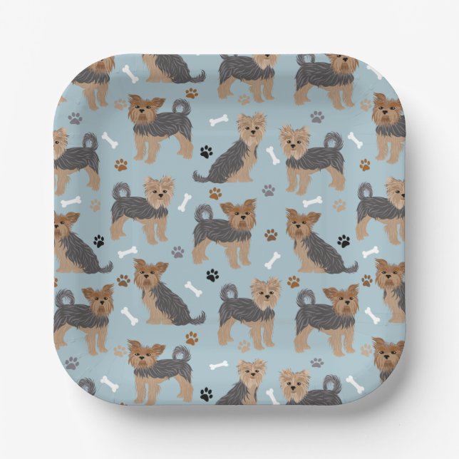 Yorkshire Terrier Paws and Bones Yorkie Dog Paper Plate (Front)