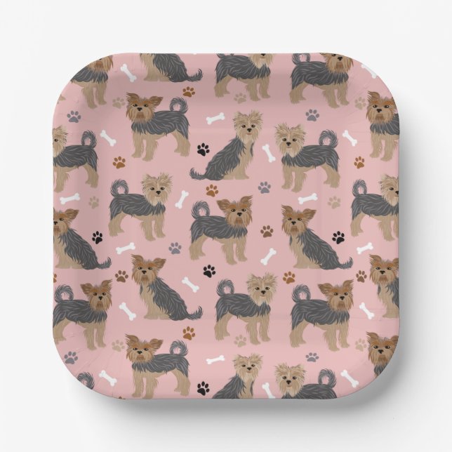 Yorkshire Terrier Paws and Bones Yorkie Dog Paper Plate (Front)