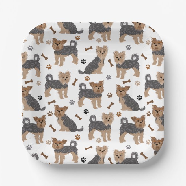 Yorkshire Terrier Paws and Bones Yorkie Dog Paper Plate (Front)