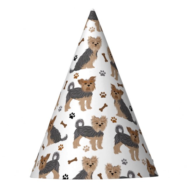 Yorkshire Terrier Paws and Bones Yorkie Dog Party Hat (Front)