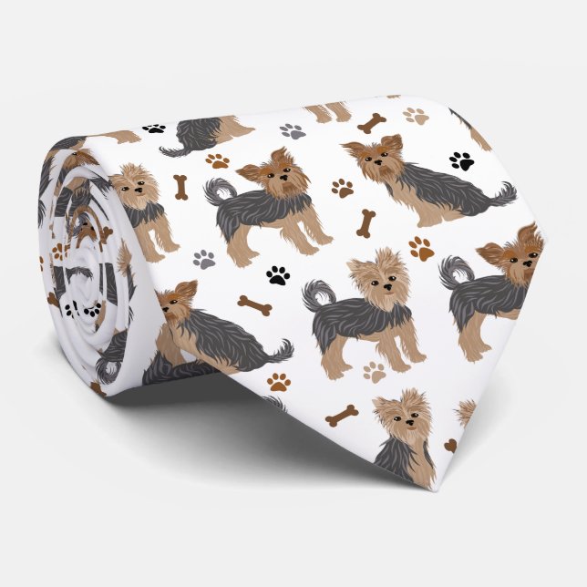 Yorkshire Terrier Paws and Bones Yorkie Dog Tie (Rolled)