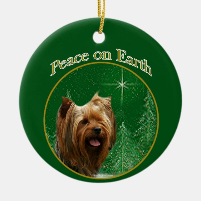 Yorkshire Terrier Peace Ceramic Tree Decoration (Front)