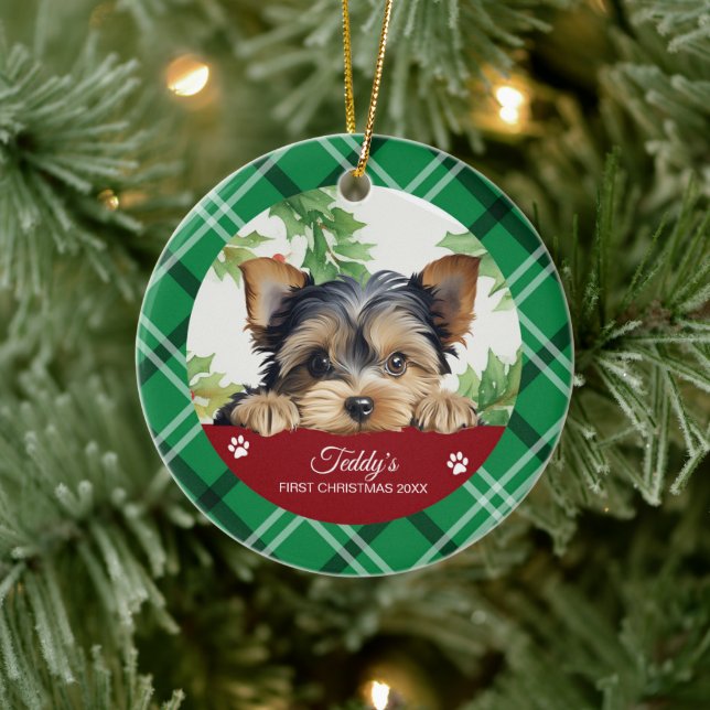 Yorkshire Terrier Personalised First Christmas Ceramic Tree Decoration (Tree)