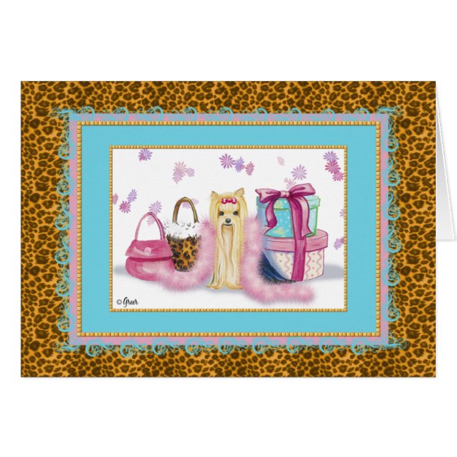 Yorkshire Terrier Pink Feather Boa (Front Horizontal)