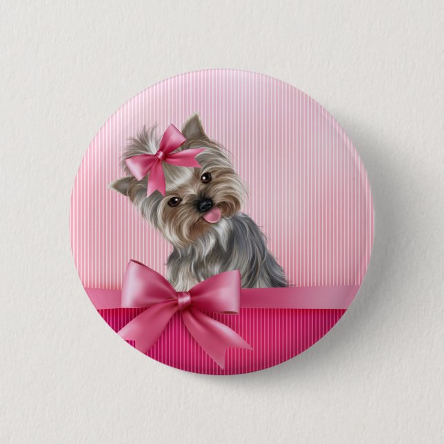 Yorkshire Terrier Pink Princess Yorkie Puppy Dog 6 Cm Round Badge (Front)