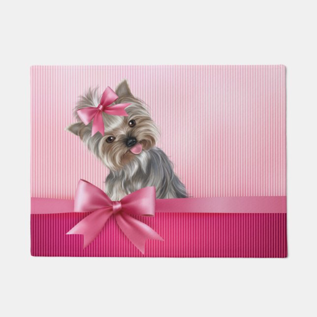 Yorkshire Terrier Pink Princess Yorkie Puppy Dog Doormat (Front)