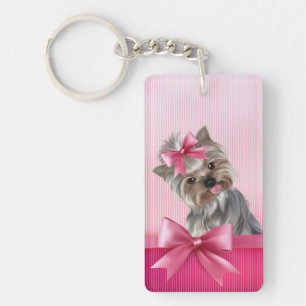 Yorkshire Terrier Pink Princess Yorkie Puppy Dog Key Ring