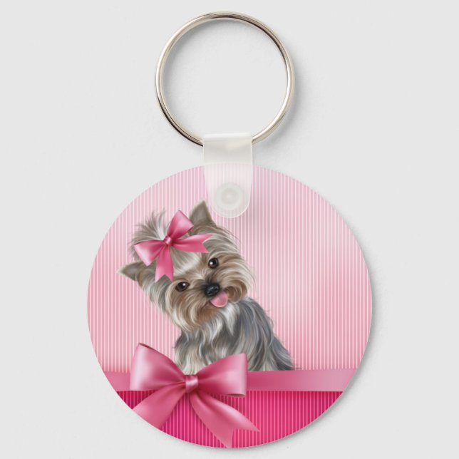 Yorkshire Terrier Pink Princess Yorkie Puppy Dog Key Ring (Front)