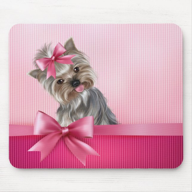 Yorkshire Terrier Pink Princess Yorkie Puppy Dog Mouse Mat (Front)