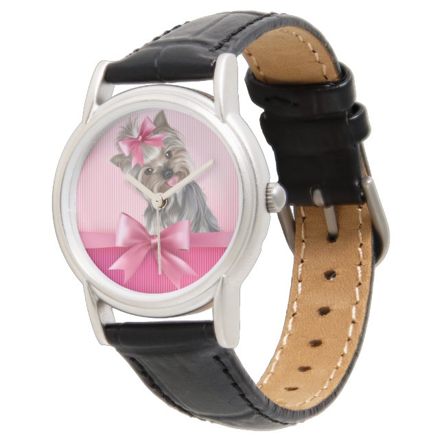Yorkshire Terrier Pink Princess Yorkie Puppy Dog Watch (Angled)