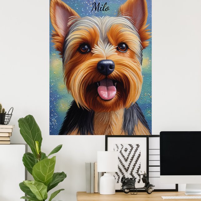 Yorkshire Terrier Pointillism Dog Portrait  Poster (Home Office)