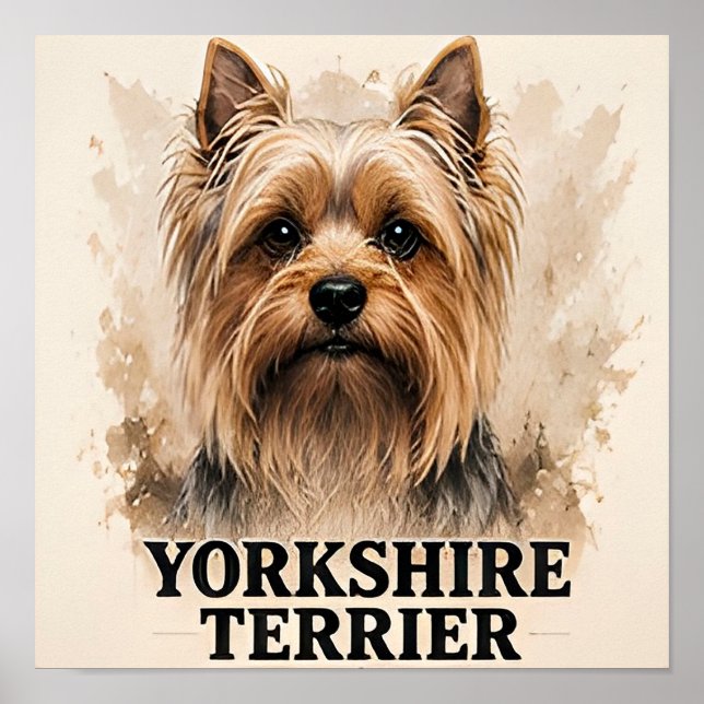 Yorkshire Terrier Premium Dog Portrait Artwork Poster (Front)