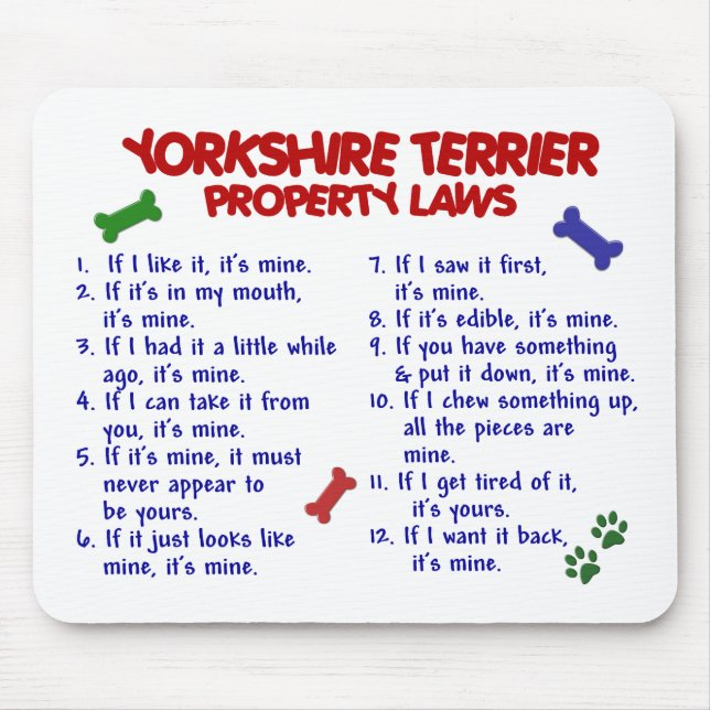 YORKSHIRE TERRIER Property Laws 2 Yorkie Mouse Mat (Front)
