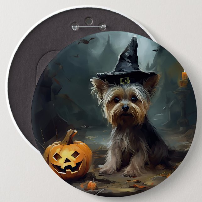 Yorkshire Terrier Pumpkins Halloween Scary  6 Cm Round Badge (Front & Back)