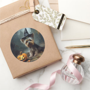 Yorkshire Terrier Pumpkins Halloween Scary  Classic Round Sticker
