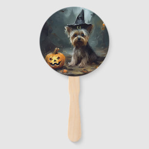 Yorkshire Terrier Pumpkins Halloween Scary Hand Fan