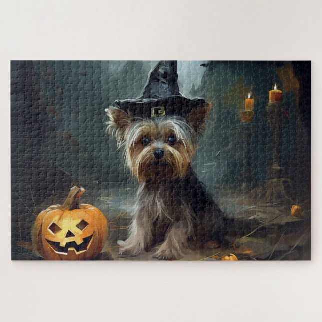 Yorkshire Terrier Pumpkins Halloween Scary  Jigsaw Puzzle (Horizontal)