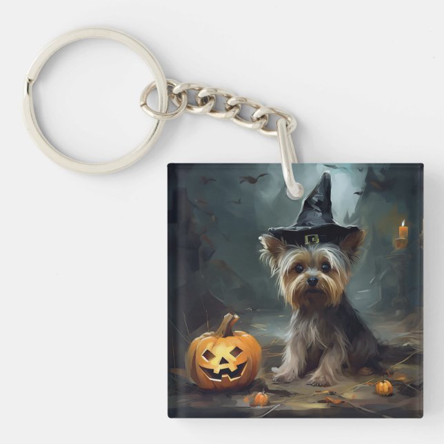 Yorkshire Terrier Pumpkins Halloween Scary  Key Ring (Front)