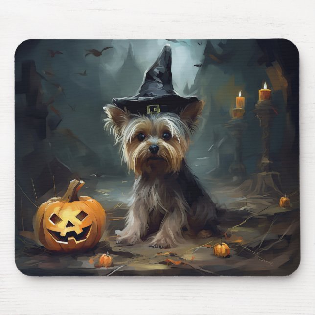 Yorkshire Terrier Pumpkins Halloween Scary  Mouse Mat (Front)