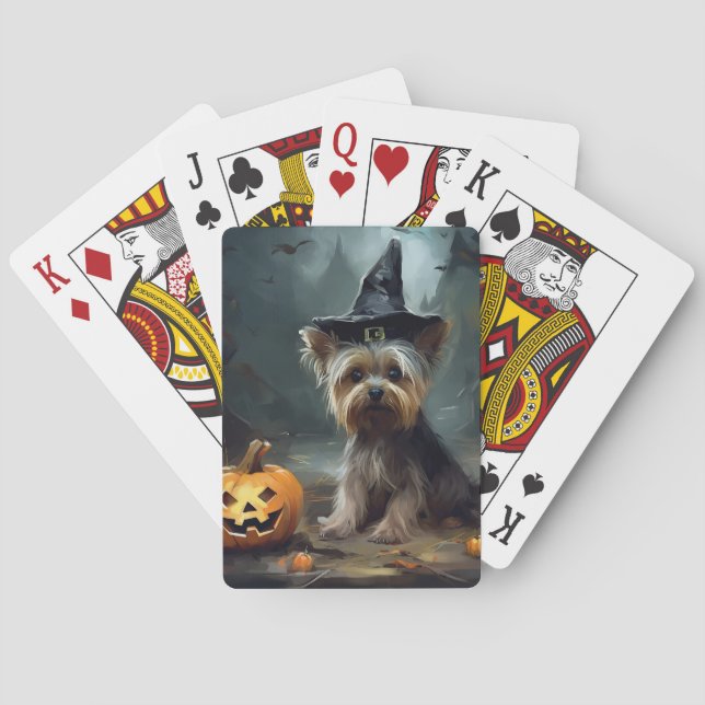 Yorkshire Terrier Pumpkins Halloween Scary  Playing Cards (Back)