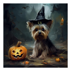 Yorkshire Terrier Pumpkins Halloween Scary  Poster