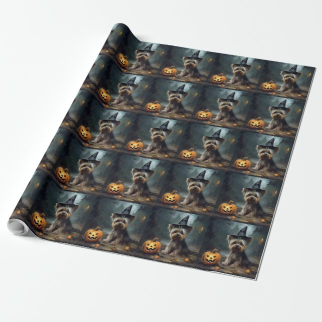 Yorkshire Terrier Pumpkins Halloween Scary  Wrapping Paper (Unrolled)