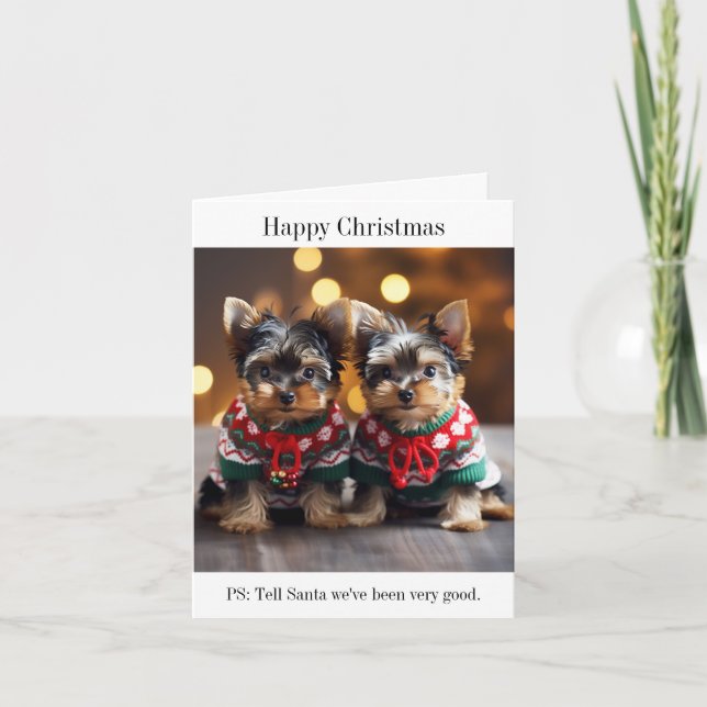 Yorkshire Terrier Puppies Christmas Card (Front)