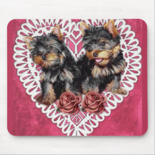 Yorkshire Terrier Puppies Valentines Mouse Mat