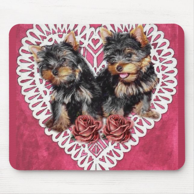 Yorkshire Terrier Puppies Valentines Mouse Mat (Front)