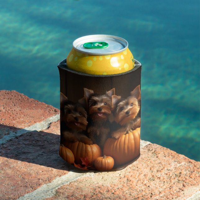 Yorkshire Terrier Puppy Autumn Delight Pumpkin  Can Cooler (In Situ Pool)