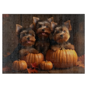 Yorkshire Terrier Puppy Autumn Delight Pumpkin Cutting Board