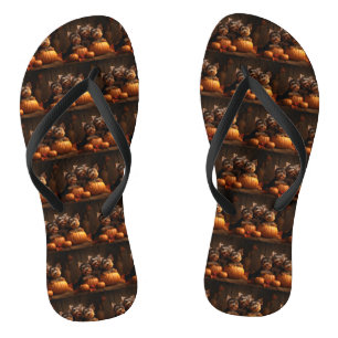 Yorkshire Terrier Puppy Autumn Delight Pumpkin Flip Flops