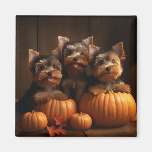 Yorkshire Terrier Puppy Autumn Delight Pumpkin Magnet