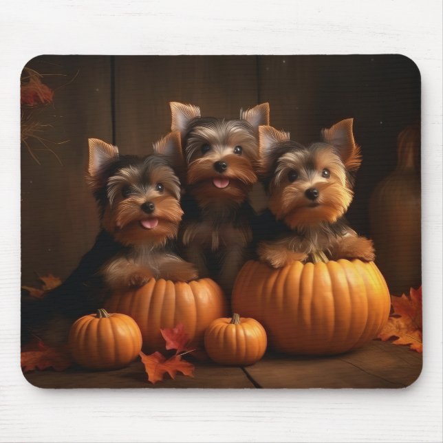 Yorkshire Terrier Puppy Autumn Delight Pumpkin  Mouse Mat (Front)