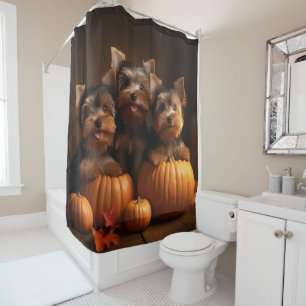 Yorkshire Terrier Puppy Autumn Delight Pumpkin  Shower Curtain
