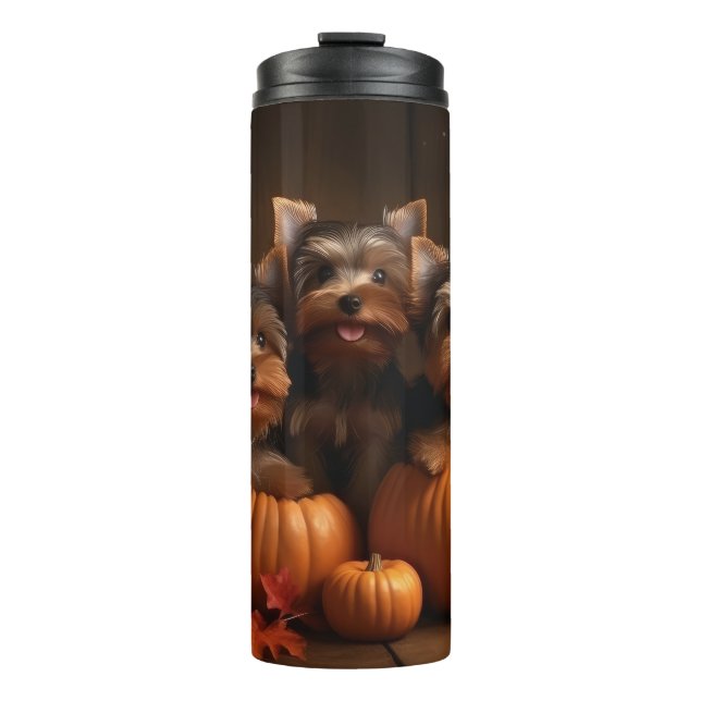 Yorkshire Terrier Puppy Autumn Delight Pumpkin  Thermal Tumbler (Front)